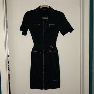 Navy Zippered Belted Dress